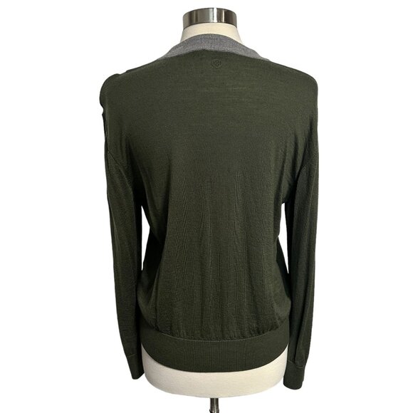 G/Fore Golf Womens Large Green Striped 100% Wool Lightweight Pullover V-Neck Swe - Picture 3 of 10